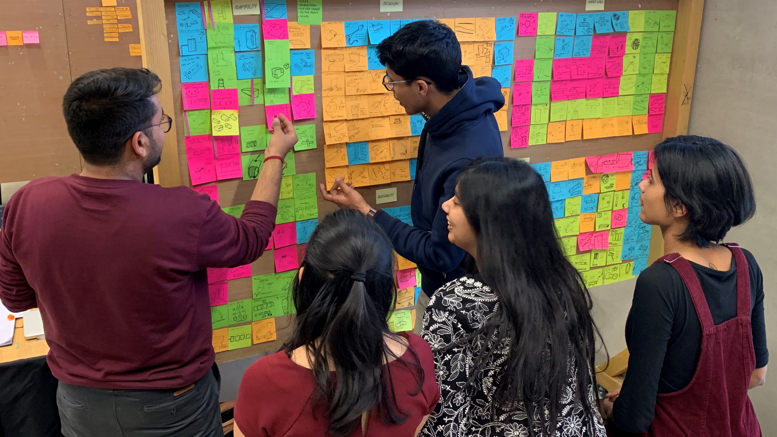 Rapid post it ideation on different creative axes